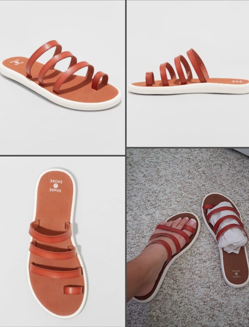 Shade & Shore Women's Cognac Multi-Strap Slide Sandals